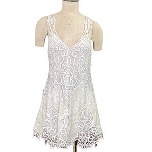 Urban Outfitters M Lined Crochet Lace Sleeveless Mini Dress White & Beige 175L